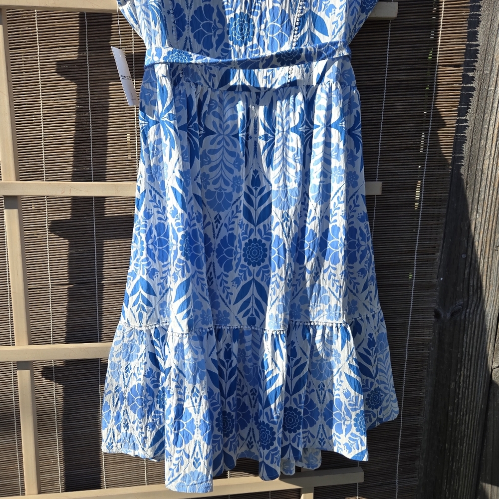 NEW Ellen Tracy Blue Vintage Floral Spring Dress M - Picture 9 of 11